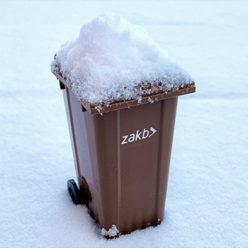 Braune Bioabfalltonne im Schnee 